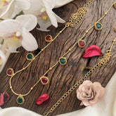 Vriksham Handcrafted Gold Pear Drop Champ & Golden Ball Hipchain-Red Green-G20784